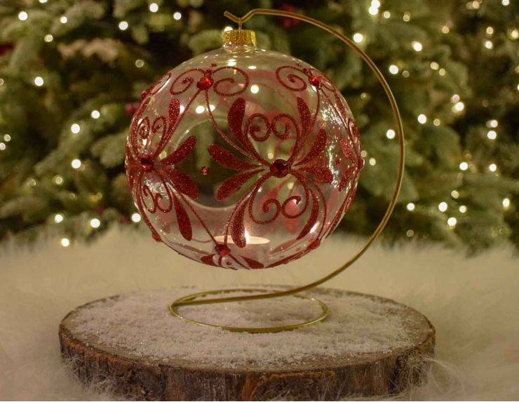 Photophore de Noël décors rouge D15cm
