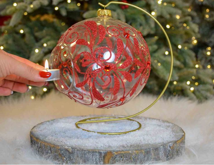 Photophore de Noël décors rouge D15cm
