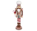 Voir la slide Figurine casse-noisette Ferdinand H46cm, costume pain d’épices brun rouge et blanc, toque blanche, canne de sucre