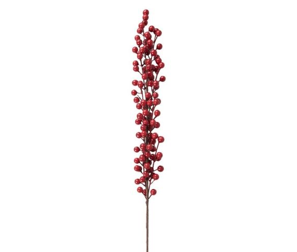 Grande branche décorative Noël baies rouges brillantes multiples tige brune H80cm