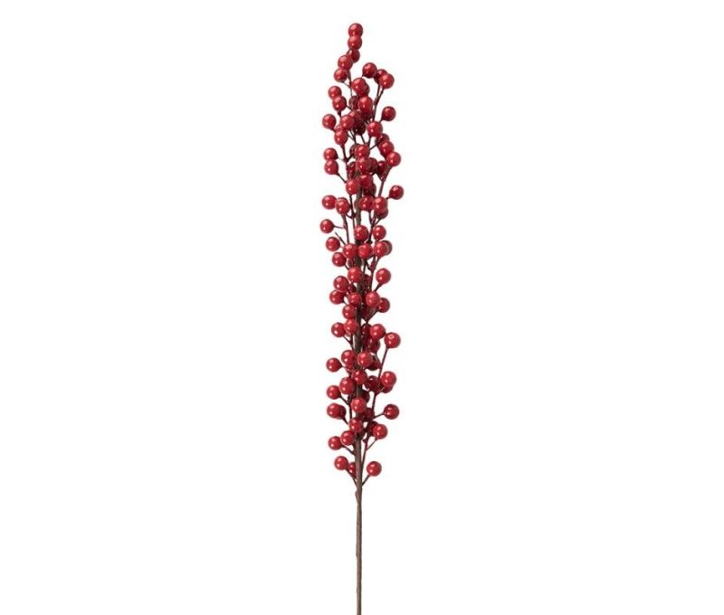 Grande branche décorative Noël baies rouges brillantes multiples tige brune H80cm