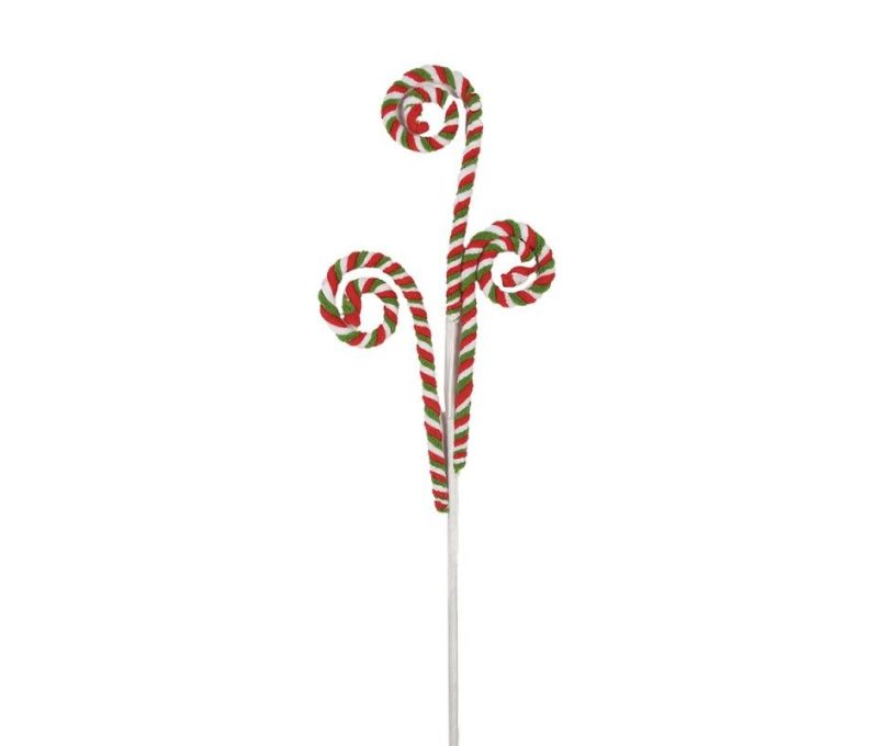 Branche décorative Noël sucres d'orge torsadés rouge vert blanc sur tige blanche H66cm