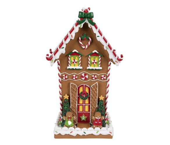 Maison pain d'épices décorative Noël colorée bonbons sucre d'orge bonshommes polyrésine H31cm
