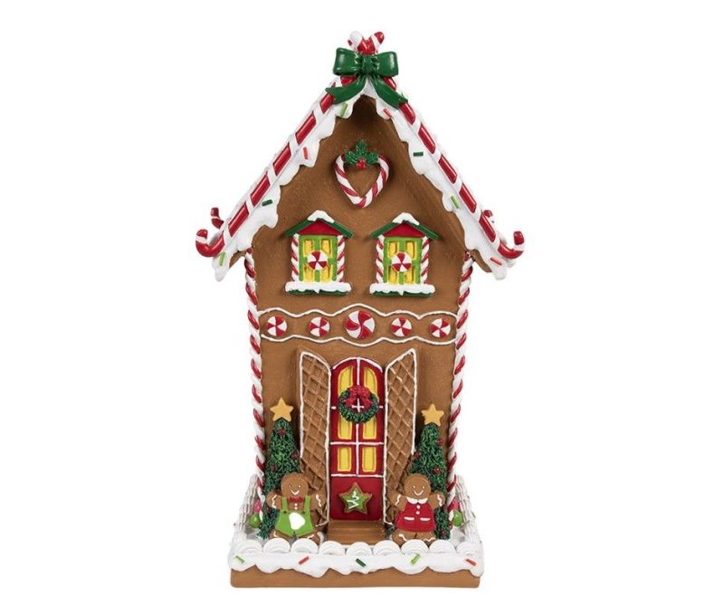 Maison pain d'épices décorative Noël colorée bonbons sucre d'orge bonshommes polyrésine H31cm