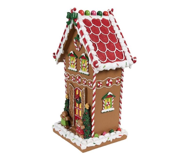 Maison pain d'épices décorative Noël colorée bonbons sucre d'orge bonshommes polyrésine H31cm