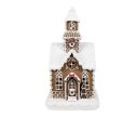 Voir la slide Maison pain d'épices LED chapelle brune glaçage blanc couronne houx toit enneigé H25cm