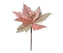 Voir la slide Fleur poinsettia artificielle velours rose pétales champagne dorés paillettes pistils dorés tige marron D27cm