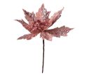 Voir la slide Fleur poinsettia artificielle velours rose uni paillettes roses scintillantes pistils rose foncé tige marron D27cm