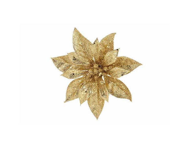 Poinsettia dorée brillante clip D18cm