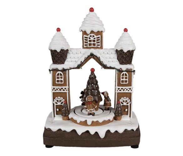 Maison musicale pain d'épices LED tournante bonhomme sapin polyrésine H27cm décoration Noël