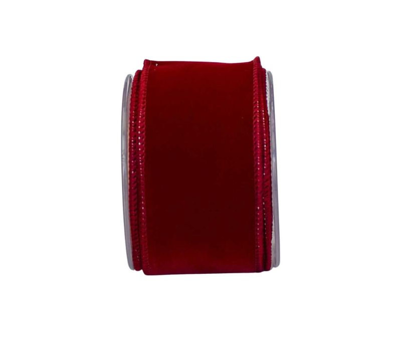 Ruban velours bordeaux burgundy uni large lisière fil de fer bobine 7cm 9 mètres