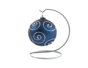 Boule de Noël en verre soufflé bleu nuit décor arabesques argentées peints à la main, diamètre 8cm