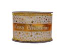 Voir la slide Ruban Noël blanc étoiles dorées bande centrale satin doré inscription Merry Christmas blanc fil de fer 7cm 9 mètres