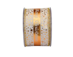 Ruban blanc étoiles Merry Christmas doré 9M