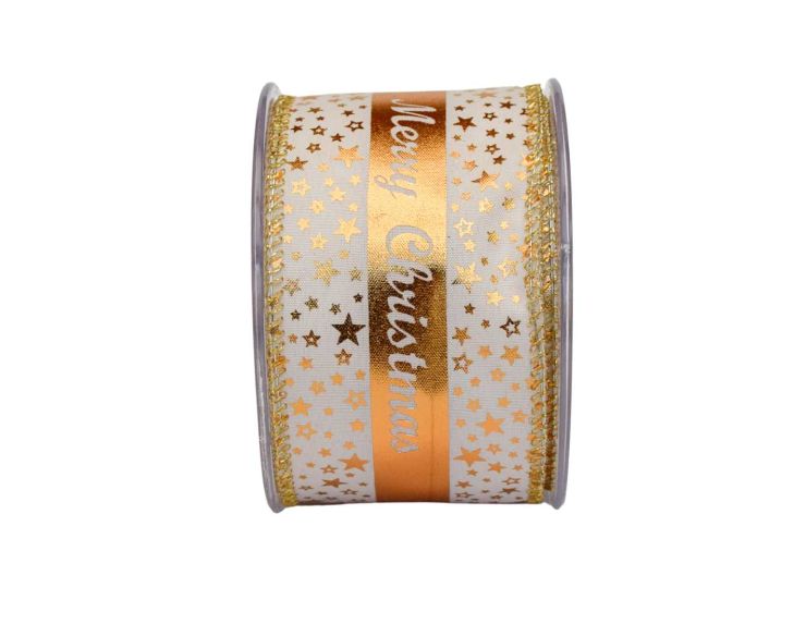 Ruban blanc étoiles Merry Christmas doré 9M