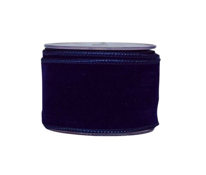 Ruban velours bleu foncé marine uni large lisière fil de fer bobine 7cm 9 mètres