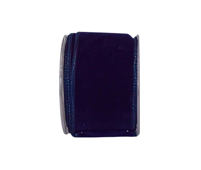 Ruban velours bleu foncé marine uni large lisière fil de fer bobine 7cm 9 mètres