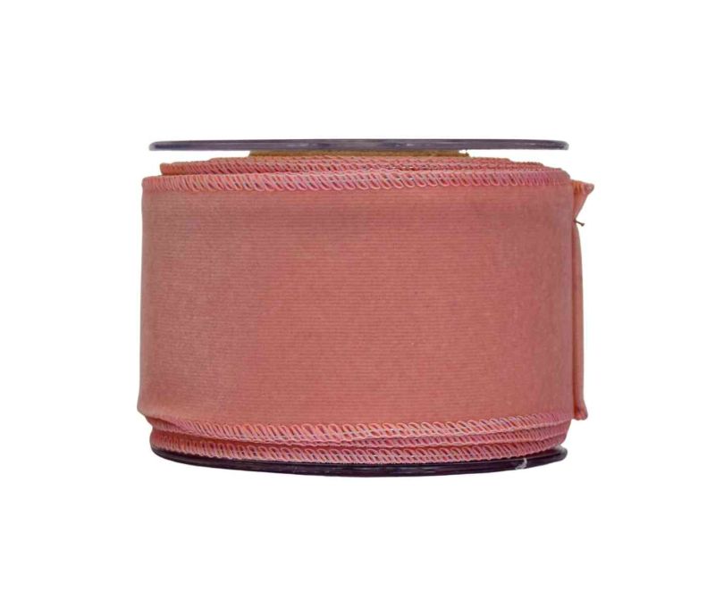 Ruban velours rose poudré uni large lisière fil de fer bobine 7cm 9 mètres