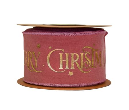 Ruban rose velours Merry Christmas doré 9M