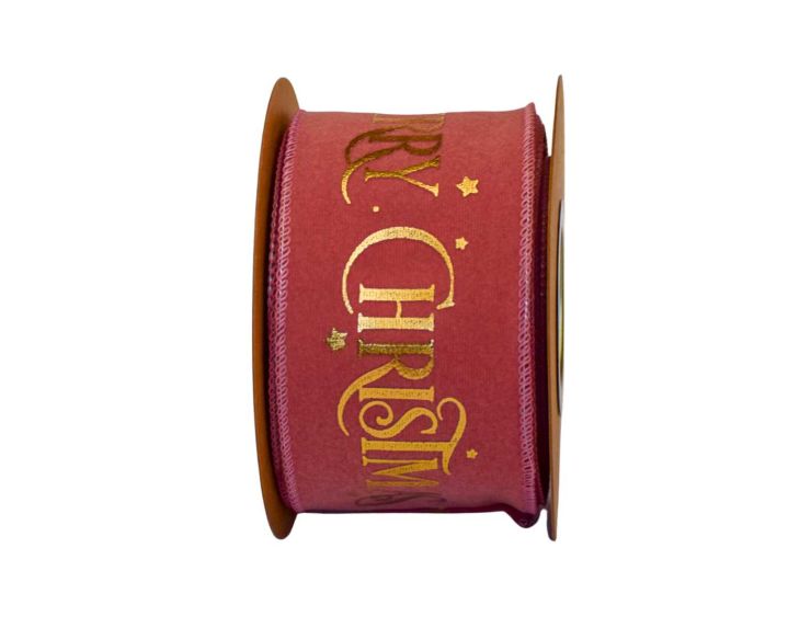 Ruban rose velours Merry Christmas doré 9M