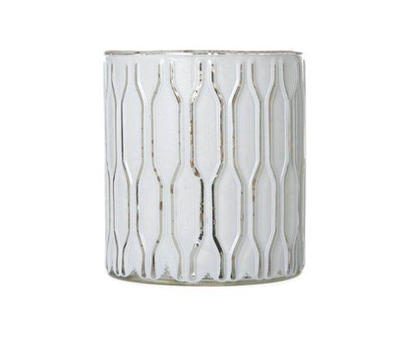 Bougeoir rétro en verre blanc motifs dorés en relief style vintage H9cm - Lilosquare
