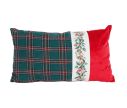 Voir la slide Coussin de Noël rectangulaire tartan vert bande centrale houx baies rouges imprimé velours rouge 30x50cm - Lilosquare