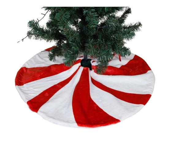 Tapis de sapin de Noël rond rouge et blanc rayures tourbillonnantes façon bonbon D90cm - Lilosquare