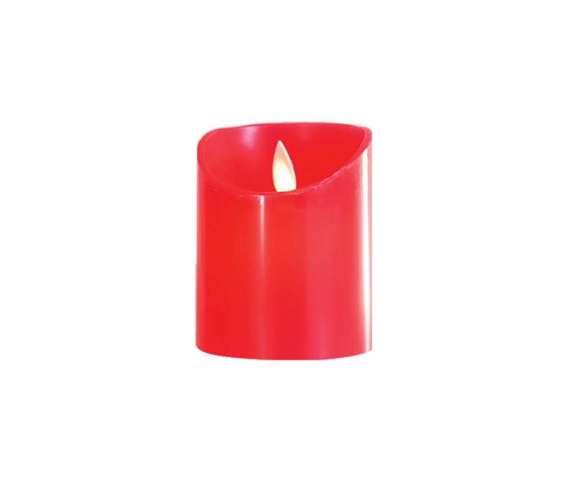 Bougie LED rouge en cire finition mate flamme vacillante réaliste avec timer Ø7,5 H10cm - Lilosquare