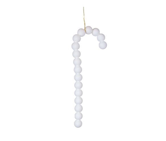 Décoration Noël sucre d'orge suspendu boules velours blanc mat fil doré H33cm