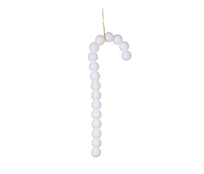 Décoration Noël sucre d'orge suspendu boules velours blanc mat fil doré H33cm