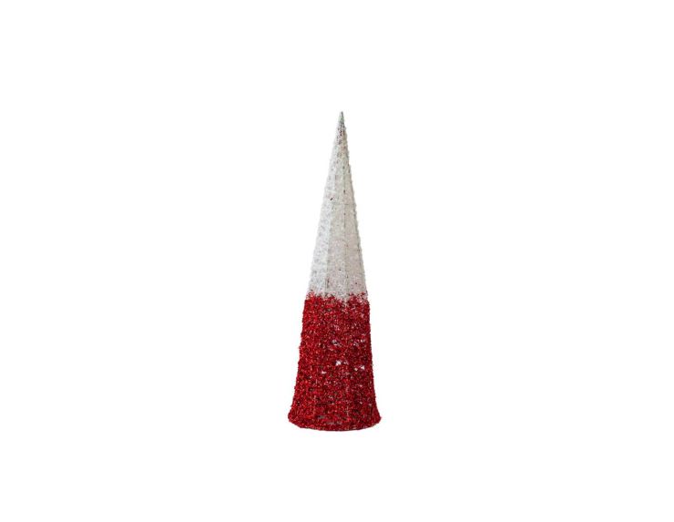Cône décoratif rouge et blanc pailleté 14 x 50 cm