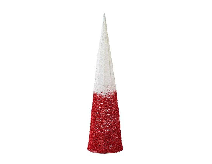 Cône décoratif rouge blanc pailleté 25 x 110 cm