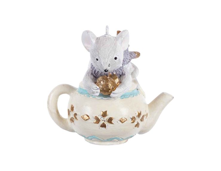 Suspension de Noël souris théière 6 cm