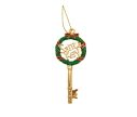 Voir la slide Suspension Noël clé métal doré couronne verte rouge nœud rouge inscription Santa Key fil doré H9cm