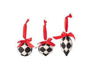 Set de 4 boules noir et blanc ruban rouge verre.Hauteur 10 à 15 cm.