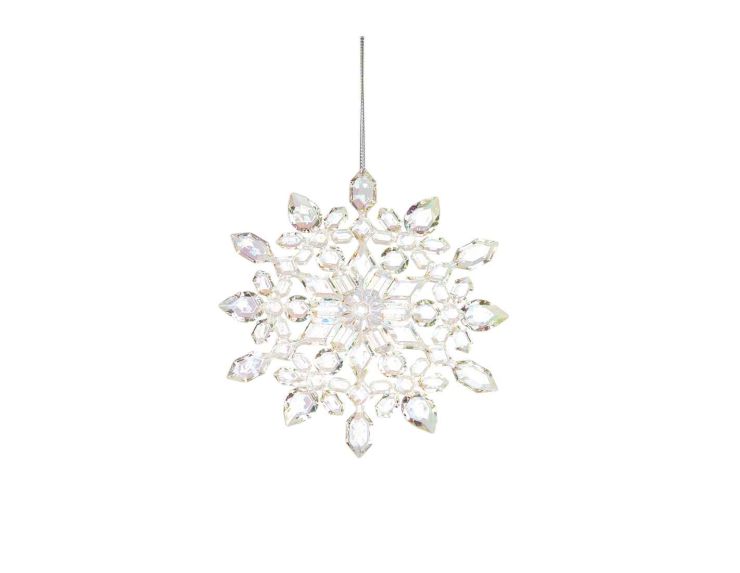 Suspension flocon de neige en acrylique irisé. Diamètre 12,7 cm. Reflets scintillants