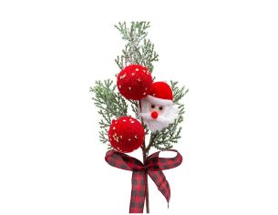 Pic décoratif de 34 cm orné d'une figurine Père Noël, de feuillages givrés, de boules rouges