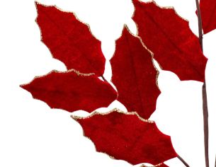 Branche feuilles de houx velours rouge 82 cm