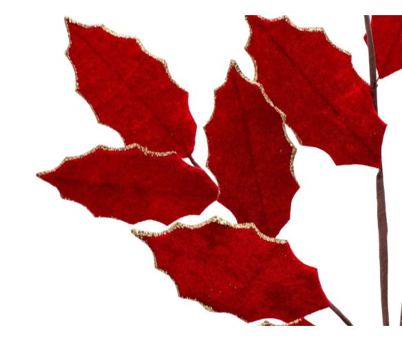 Branche feuilles de houx velours rouge 82 cm