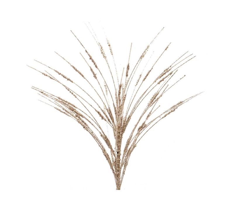 Tige décorative Noël herbe pampas multiples tiges fines pailletées champagne doré scintillant H61cm