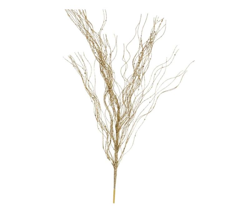 Branche décorative Noël tiges ondulées fines dorées pailletées scintillantes bouquet aérien H83cm