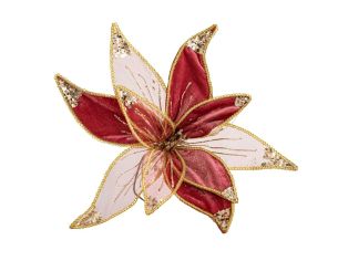 Fleur de Noël bordeaux doré velours 40 cm