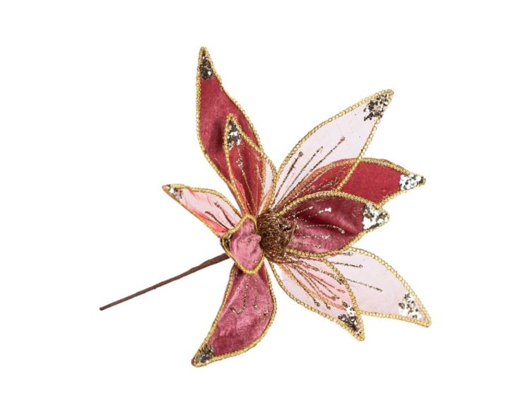 Fleur de Noël bordeaux doré velours 40 cm