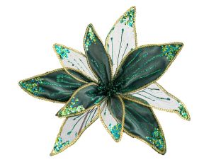 Fleur de Noël vert turquoise doré velours 40 cm