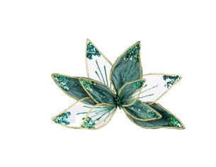 Fleur de Noël vert turquoise doré velours 40 cm