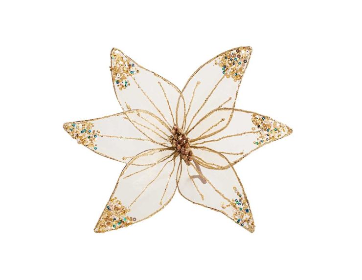Tige Poinsettia champagne organza 30 cm