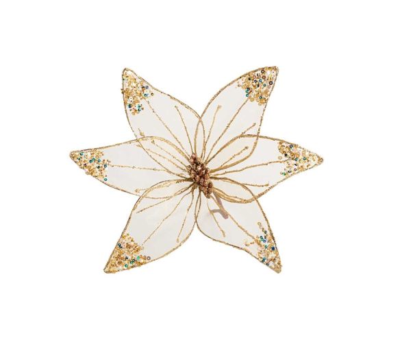 Tige Poinsettia champagne organza 30 cm
