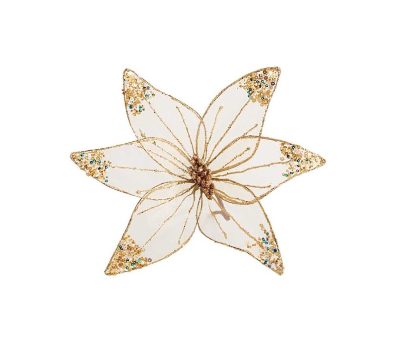 Tige Poinsettia champagne organza 30 cm