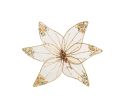 Voir la slide Fleur poinsettia artificielle organza blanc transparent bords fils dorés sequins multicolores pistils dorés D30cm