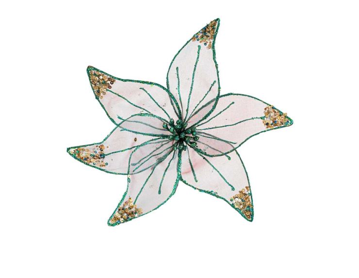Tige Poinsettia bleu organza 30 cm